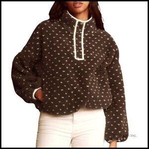 Fleece Sherpa Pullover High Neck Long Sleeve Warm Fuzzy Jacket with Pockets